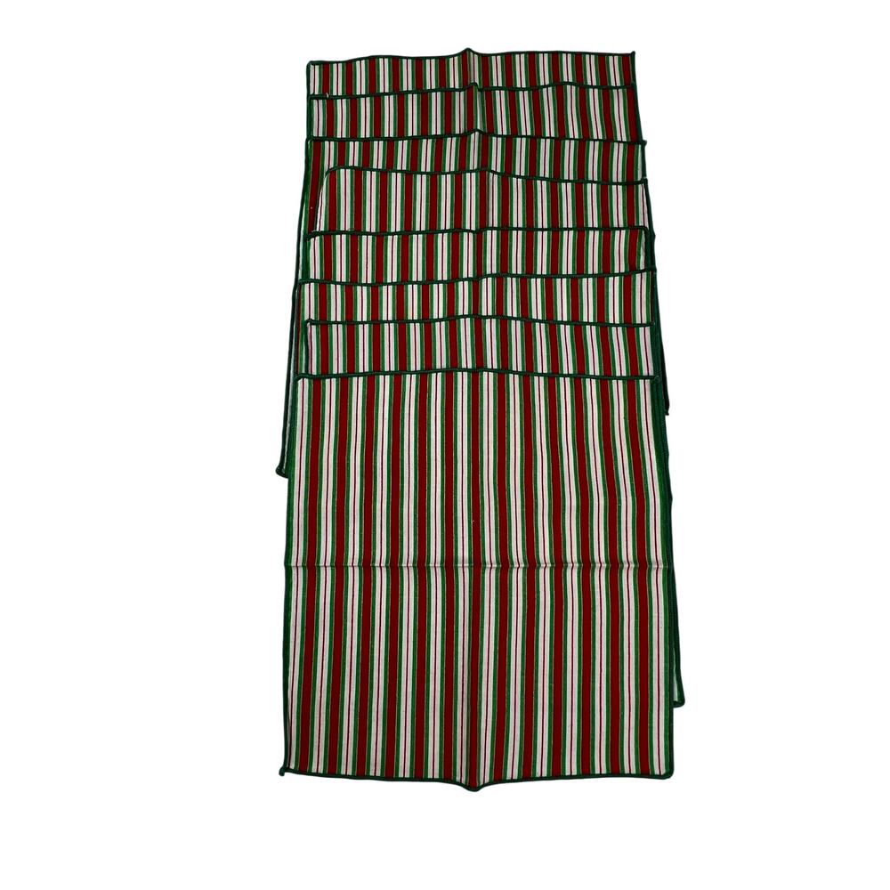 Vintage Christmas Stripe Cloth Napkins Set Red Green White 8pc 9x9